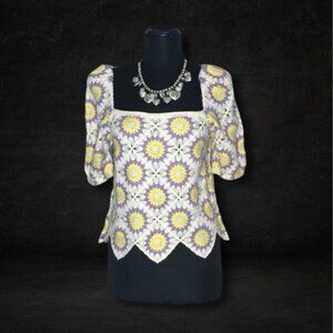 NWOT Week & Crochet Top vintage style Daisy Floral Cottagecore Multicolor sz S/M